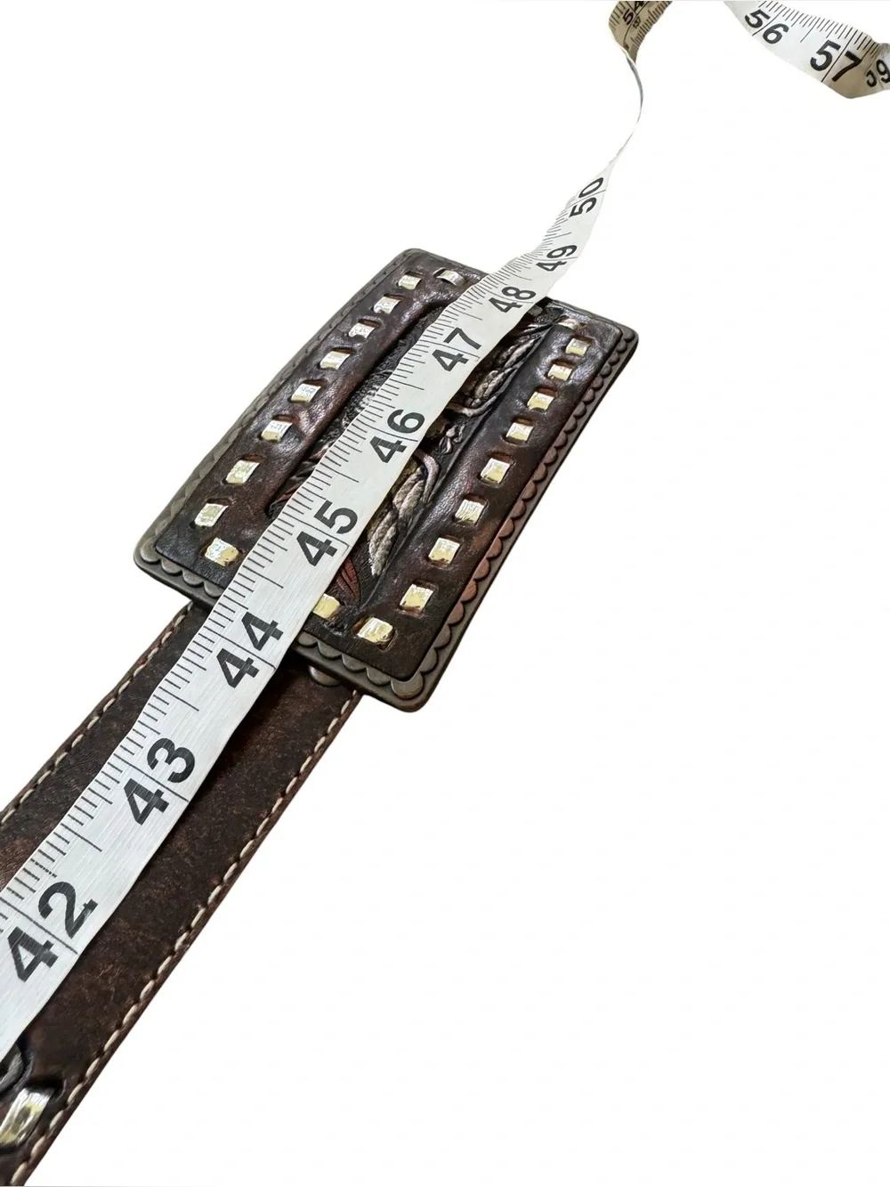 Fossil Western Leather Belt & Buckle Mens 38 EAGLE Tooled MB5804 Cowhide MotoFos